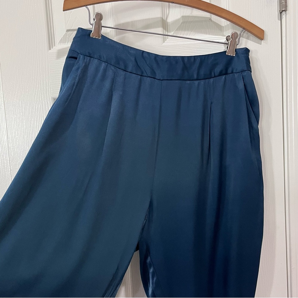 Anthropologie ett:twa Silky Satin Tie Waist Pants Tapered Ankle Blue Size US 8 - Picture 5 of 10